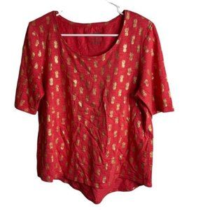 Chico's 1 The Ultimate Tee Metallic Gold Pineapple SS Orange T-Shirt Women’s M
